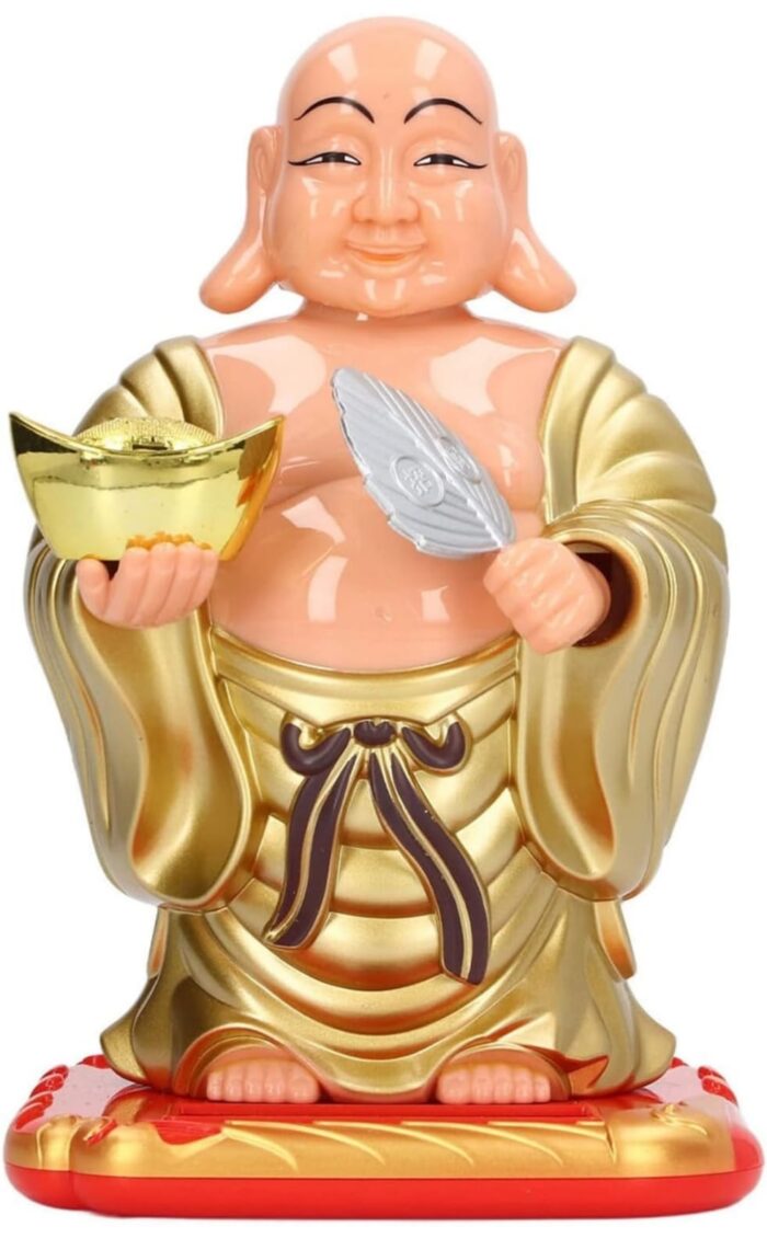 Solar Laughing Buddha with Moving Head and Waving Fan Statues/Showpieces/Figurines/Murti for Good Luck & Home Decor - Image 3