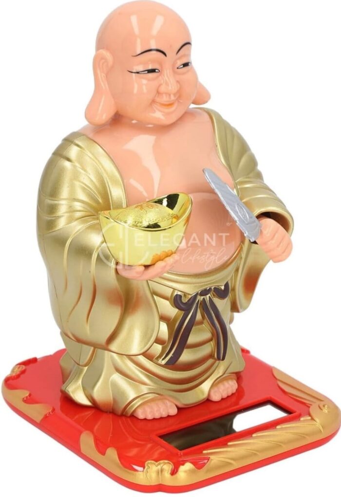 Solar Laughing Buddha with Moving Head and Waving Fan Statues/Showpieces/Figurines/Murti for Good Luck & Home Decor