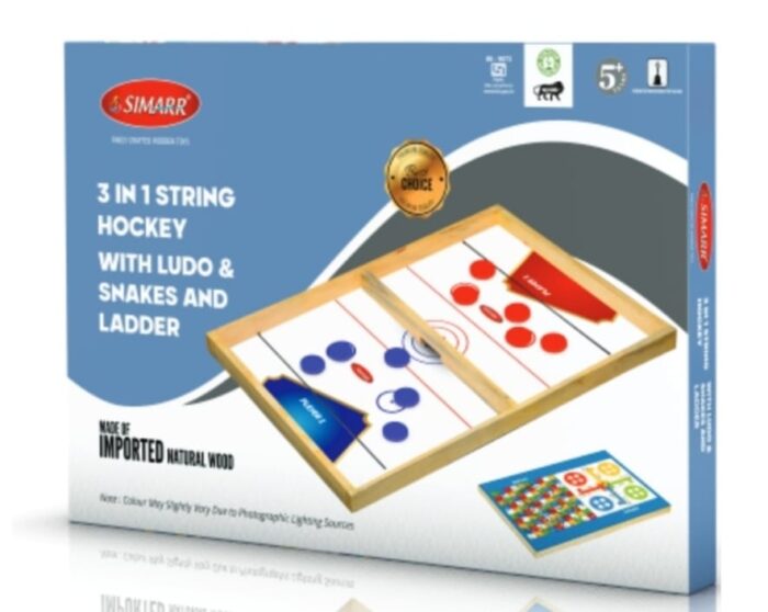 3-in-1 String Hockey with Ludo & Snakes Ladder Games Toys for Kids